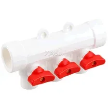 Коллектор с шаровым краном красным PPR 32х20/3 белый РосТурПласт (28205)