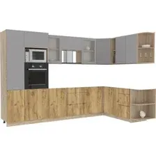 Готовая кухня Интерлиния Мила 1.88x3.2 правая без столешницы (серебристый/дуб золотой)