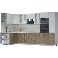 Готовая кухня Интерлиния Мила 1.68x3.4 левая (бетон лайт/дуб веллингтон/опал светлый)