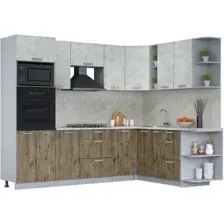 Готовая кухня Интерлиния Мила Лайт 1.88x2.6 правая (бетон лайт/дуб веллингтон/опал светлый)