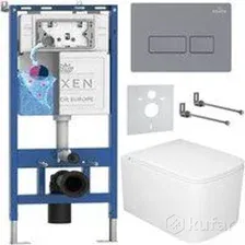 Унитаз подвесной Roxen Berg в комплекте с инсталляцией StounFix Dual Fresh 6 в 1 967236 (кнопка: бетон)