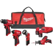 Набор электроинструмента Milwaukee M12 BLPP4A-202B 4933499693 (шуруповерт, винтоверт, фонарь, сабельная, 2 АКБ, сумка)