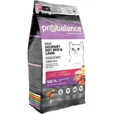 ProBalance Gourmet Diet Beef & Lamb Сухой корм для взрослых кошек с говядиной и ягненком, 8кг.
