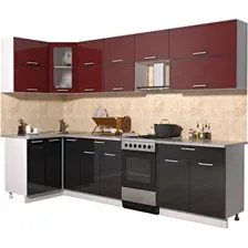 Готовая кухня Интерлиния Мила Gloss 50-12x29 (бордовый/черный глянец)