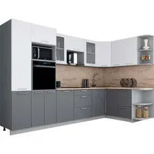 Готовая кухня Интерлиния Мила Gloss 1.68x3.2 правая (белый софт/серый софт/травертин серый)