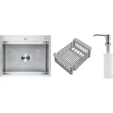 Кухонная мойка Schtoff Best Premium Silver 6050 + коландер KR-1 GREY + дозатор SD-1 SILVER