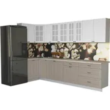 Готовая кухня Интерлиния Мила Деко 1.2x3.2 (белый/луна/травертин серый)