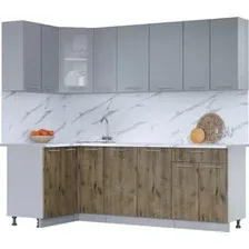 Готовая кухня Интерлиния Мила 12x23 (серебро/дуб веллингтон/белый гранит)