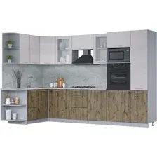 Готовая кухня Интерлиния Мила 1.68x3.2 левая (вудлайн кремовый/дуб веллингтон/серый каспий)