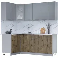 Готовая кухня Интерлиния Мила 12x20 (серебро-дуб веллингтон-белый гранит)