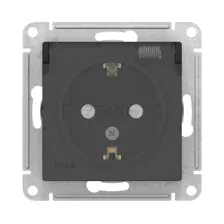 Розетка Systeme Electric ATLASDESIGN с заземлением с крышкой, карбон