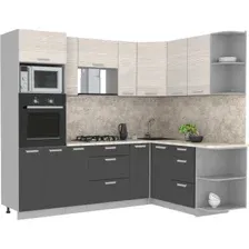 Готовая кухня Интерлиния Мила Лайт 1.68x2.4 правая (вудлайн кремовый/антрацит/малага)