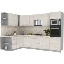 Готовая кухня Интерлиния Мила Лайт 1.88x3.0 левая (вудлайн кремовый/вудлайн кремовый/малага)