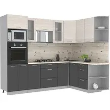 Готовая кухня Интерлиния Мила 1.68x2.6 правая (вудлайн кремовый/антрацит/бискайская сосна)