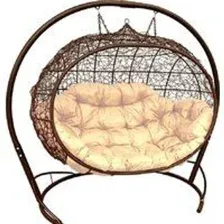 Подвесной диван M-Group Улей 11210201 (коричневый ротанг/бежевая подушка)