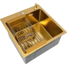 Кухонная мойка Basic CL DS Decor 45x50 (золото, коландер, дозатор)