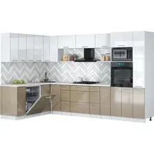 Готовая кухня Интерлиния Мила Gloss 1.896х3.28 (капучино глянец/белый глянец/опал светлый)