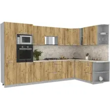 Готовая кухня Интерлиния Мила Лайт 1.88x3.4 правая (дуб золотой/дуб золотой/малага)