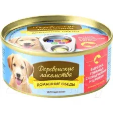 Влажный корм для собак Деревенские лакомства Домашние обеды вырезка говяжья с сердечками и цукини (100г)