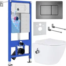 Унитаз подвесной Roxen Antares Bidet в комплекте с инсталляцией StounFix Dual Fresh 6 в 1 960516 (кнопка: оружейная сталь)