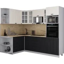 Готовая кухня Интерлиния Мила Деко 1.68x2.4 LV (черный/белый/дуб бунратти)