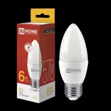 Лампа светодиод. IN HOME LED-СВЕЧА-VC 6Вт 230В Е27 3000К 570Лм