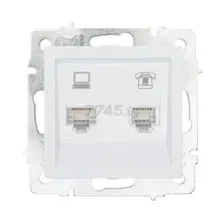 Розетка компьютерная RJ-45 и телефонная LEZARD Vesna белая (742-0288-143)