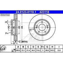Тормозной диск ATE 24.0123-0118.1 вентилируемый , передняя ось