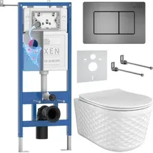 Унитаз подвесной Roxen Vine Tornado в комплекте с инсталляцией StounFix Dual Fresh 6 в 1 979021 (кнопка оружейная сталь/металл)