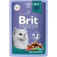 Пресервы Brit Premium для стерилизованных кошек утка с яблоками в желе 85 г