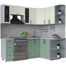 Готовая кухня Интерлиния Тренд 1.5x2.1 правая (мята/белый/бискайская сосна)