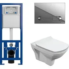 Унитаз подвесной Cersanit Carina New Clean On с инстал. Link Pro (с кнопкой Estetica 64110 хром глянцевый)