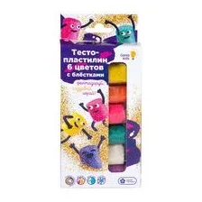 Тесто для лепки "Тесто-пластилин с блестками" (6 цветов)