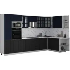 Готовая кухня Интерлиния Мила Деко 1.88x3.4 PR (черный/индиго/белый гранит)