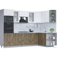 Готовая кухня Интерлиния Мила 1.68x2.8 правая (белый платинум/дуб веллингтон/белый гранит)