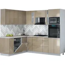 Готовая кухня Интерлиния Мила Gloss 1.896х2.38 (капучино глянец/капучино глянец/бискайская сосна)