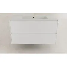 Тумба с умывальником Symbolite Лима 100 Line Plus 2 ящика + Line 100x48 (белый матовый/жасмин)