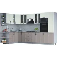 Готовая кухня Интерлиния Тренд 1.88x3.4 ВТ левая (луна/белый/серый каспий)