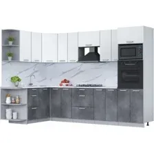 Готовая кухня Интерлиния Мила Лайт 1.68x3.0 левая (белый платинум/бетон портленд/белый гранит)