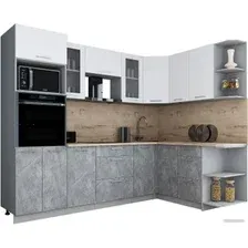 Готовая кухня Интерлиния Мила Gloss 1.68x2.6 правая (белый софт/керамика/травертин серый)
