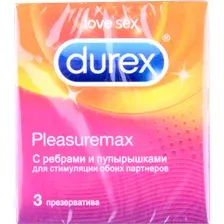 Презервативы Durex №3 Pleasuremax, с ребрами и пупырышками, 3 шт