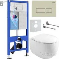 Унитаз подвесной Roxen Egg в комплекте с инсталляцией StounFix Dual Fresh 6 в 1 966706 (кнопка: бежевый)