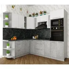 Готовая кухня Интерлиния Мила Пластик 1.88x2.4 левая (мрамор/белый глянец/кастилло темн.)