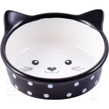 Миска для животных Mr. Kranch Мордочка кошки / MKR211178 (черный/горошек)