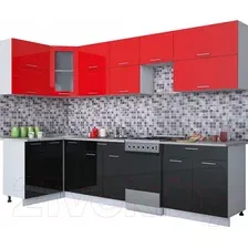 Готовая кухня Интерлиния Мила Gloss 50-12x30 (красный/черный глянец)