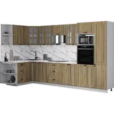 Готовая кухня Интерлиния Мила Деко 1.68x3.4 LV (дуб вотан/дуб вотан/белый гранит)