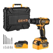 Дрель-шуруповерт ударная DEKO DKCD20 Impact 20В,45Нм,сталь/дерево 10/25мм,0-22000уд/мин,подсветка,1.36кг,АКБ li-ion 2х4.0А/ч,ЗУ,набор инструм.,кейс