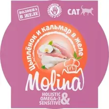 Влажный корм для кошек Molina Цыпленок и кальмар в желе (75г)
