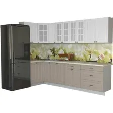Готовая кухня Интерлиния Мила Деко 1.2x2.9 (белый/луна/травертин серый)