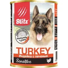 Консервированный корм для собак Blitz Pets Sensitive Индейка с печенью 4056 (0.4 кг)